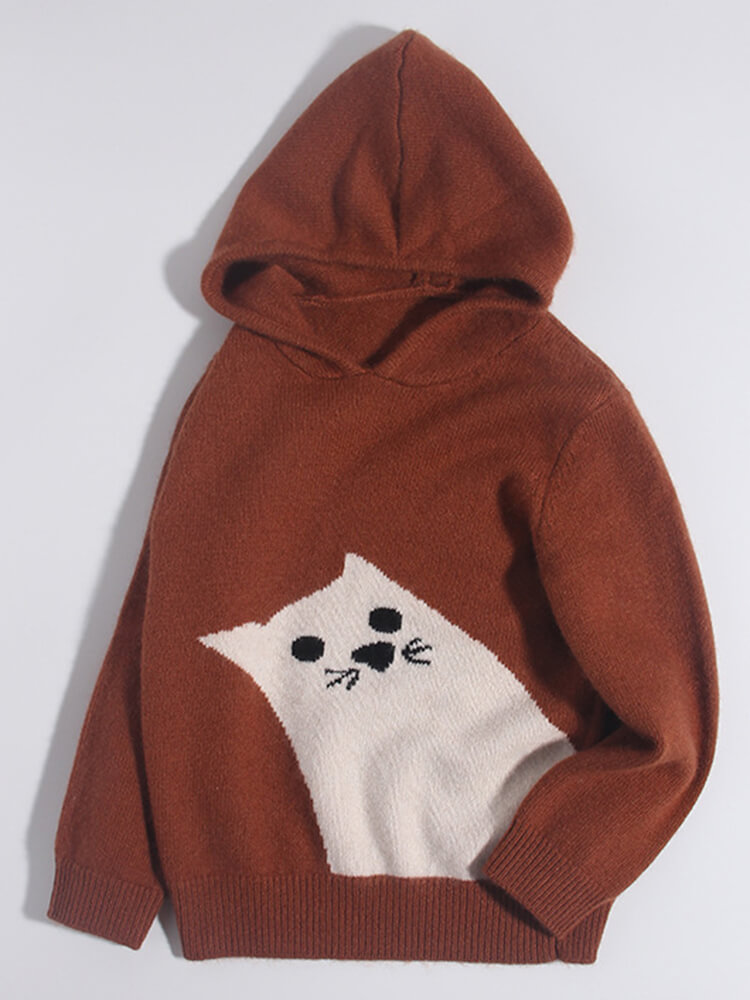 Soft Cat Graphic Cashmere Hoodie Sweater for Boys and Girls